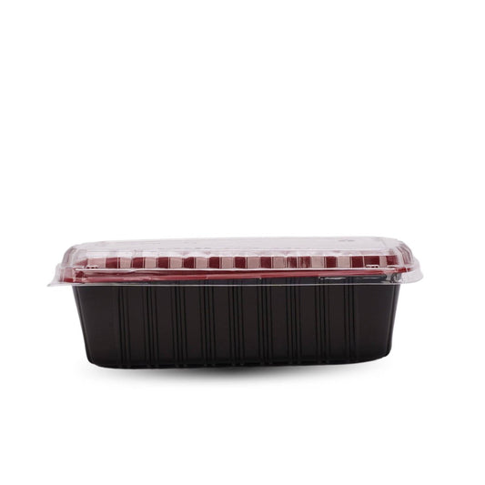 Red & Black 1000 ml PP Container With Lid 5 pieces - hotpackwebstore.com - Red And Black Base Containers