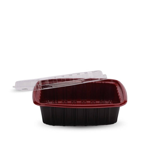 Red & Black 650 ml PP Container With Lid 5 pieces - hotpackwebstore.com - Red And Black Base Containers