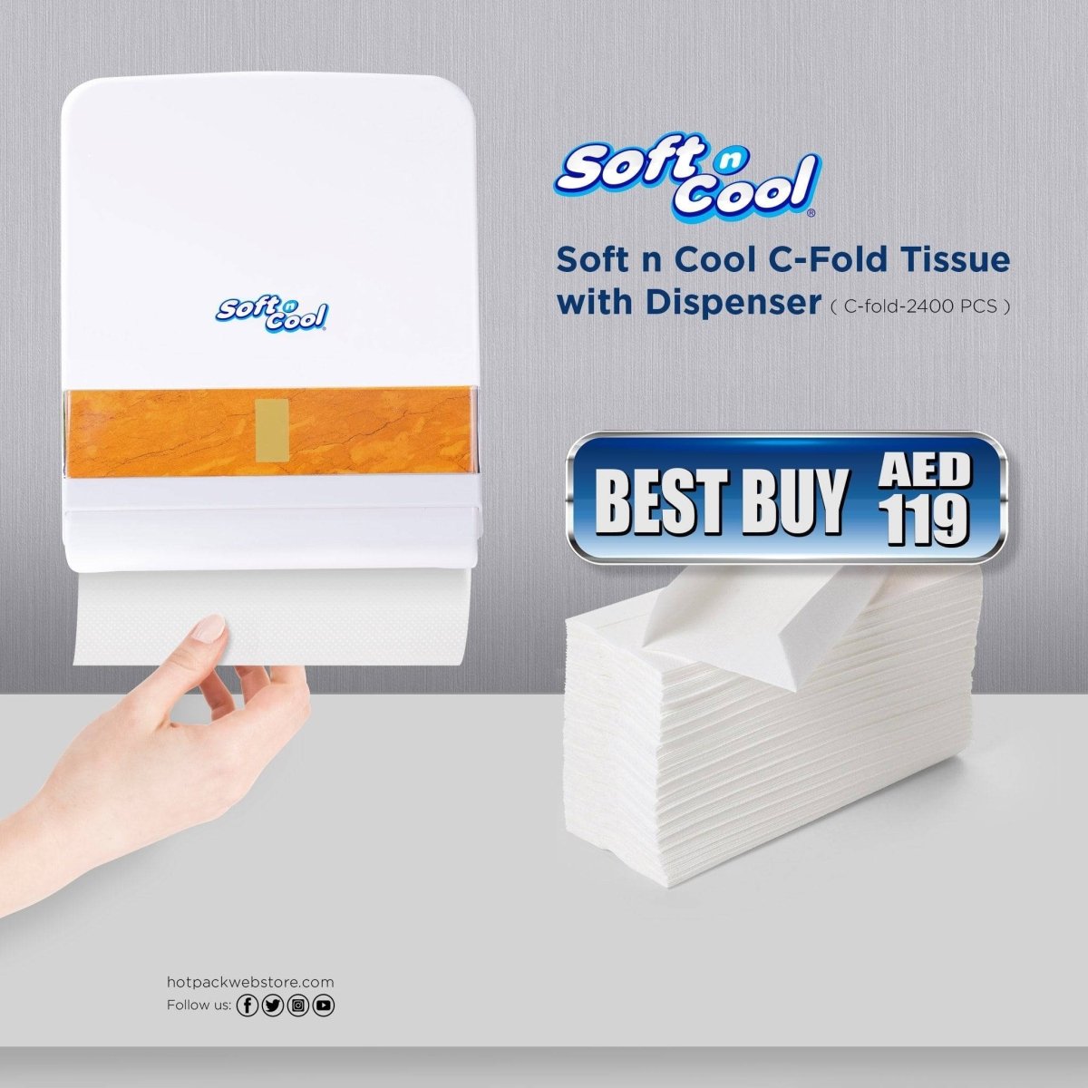 Soft N Cool C - Fold Tissue 2400 Pieces with Dispenser - hotpackwebstore.com - C - Fold Tissue