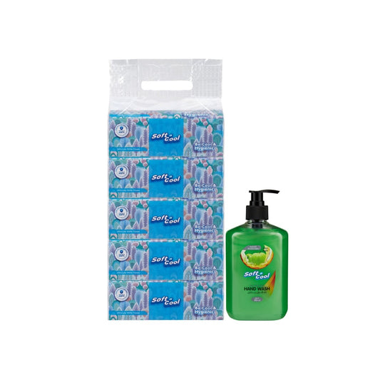 Soft n Cool Facial Tissue Nylon Pack 200 Sheets x 2 ply + 500 ml Soft n Cool Liquid Hand Wash 28th Anniversary Combo - hotpackwebstore.com - Combo Packs