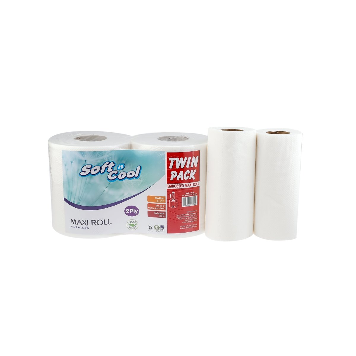 Soft n Cool Twin Pack Embossed Maxi Roll 2Ply + Soft n Cool Paper Kitchen Roll 2 Ply 2 Rolls 28th Anniversary Combo - hotpackwebstore.com - Combo Packs