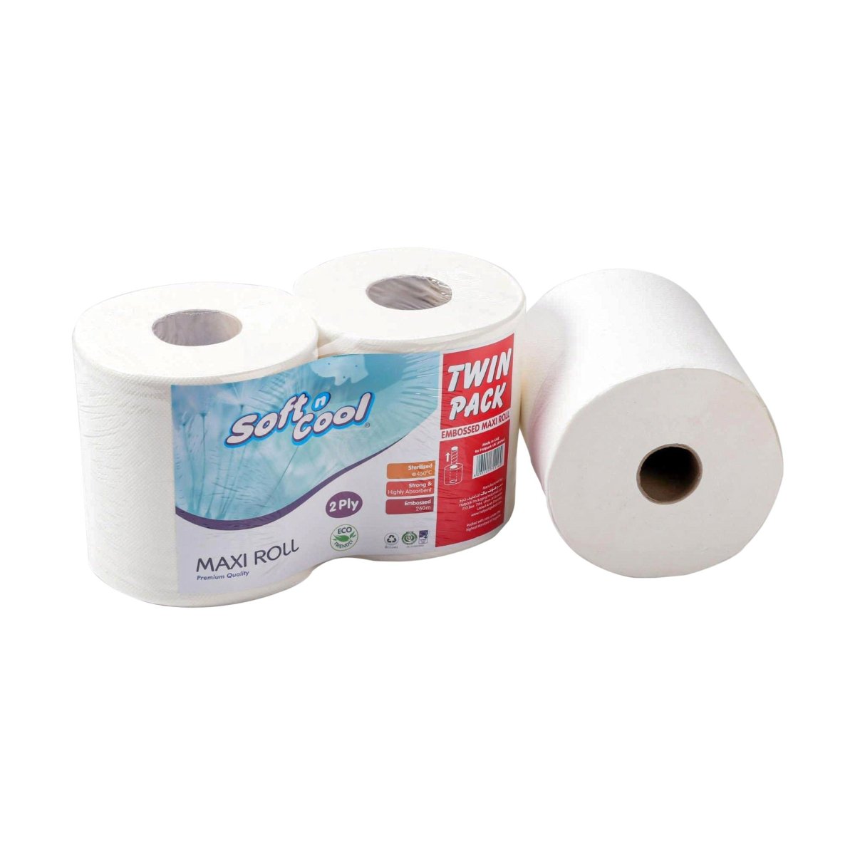 Soft n Cool Twin Pack Maxi Roll Twin Pack 2 Ply 260 Meter - hotpackwebstore.com - Maxi Roll