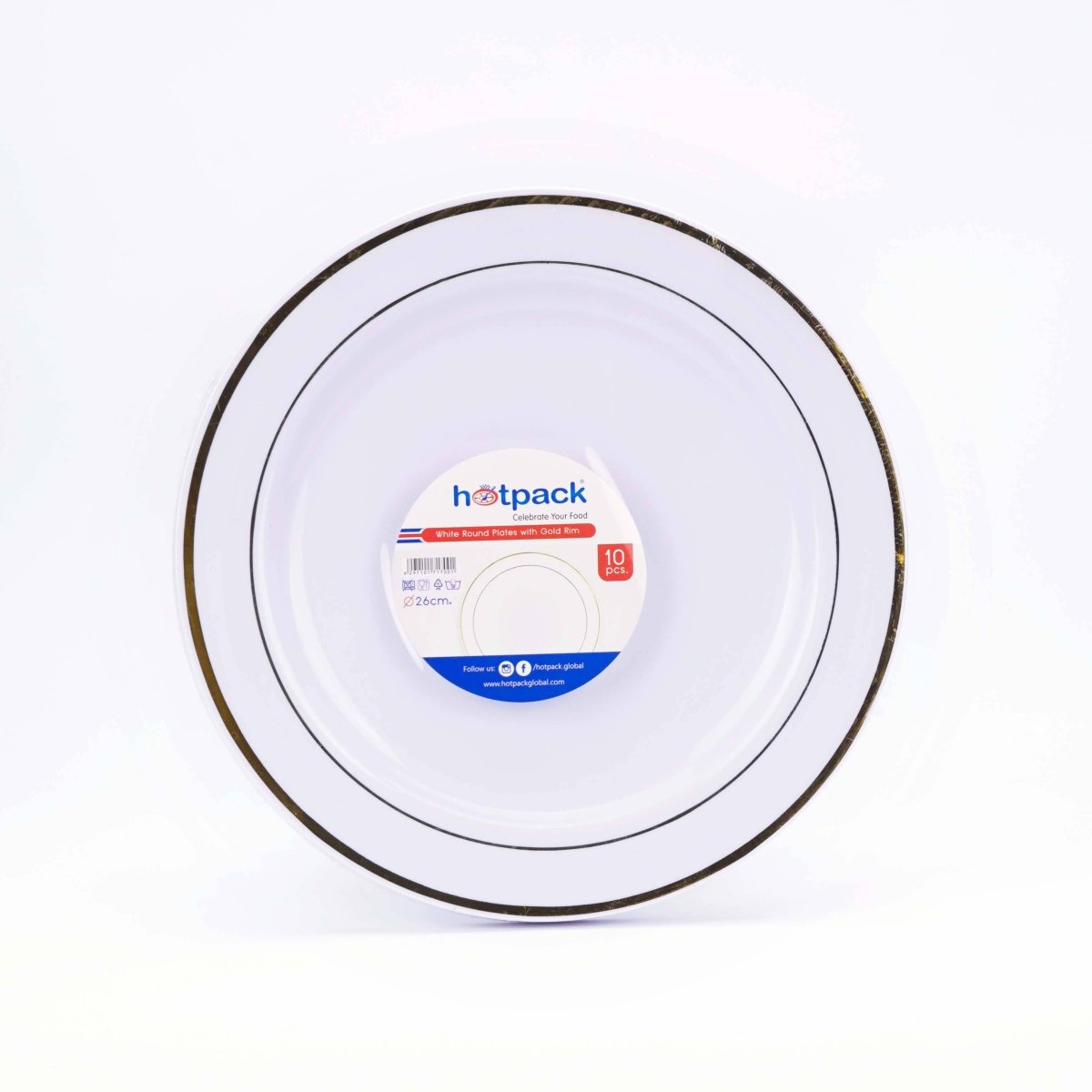 White Round Plate With Gold Rim 10 Pieces - hotpackwebstore.com - Plastic Products