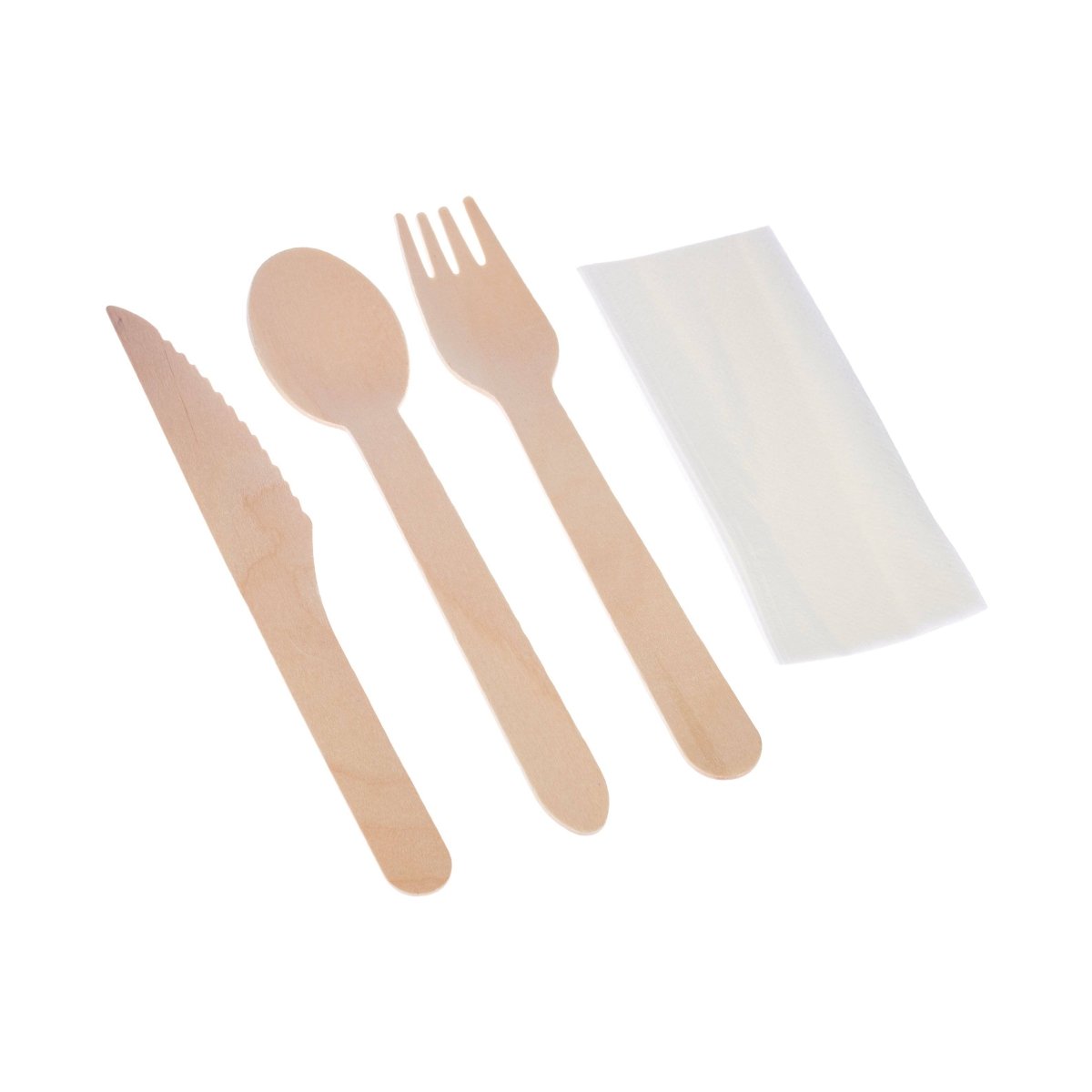 Wooden Cutlery Pack - Spoon, Fork, Knife, Napkin 250 Pieces - hotpackwebstore.com - Wooden Cutlery